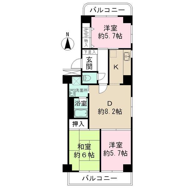 Floor plan. 3DK, Price 24,200,000 yen, Occupied area 63.68 sq m , Balcony area 63.68 sq m