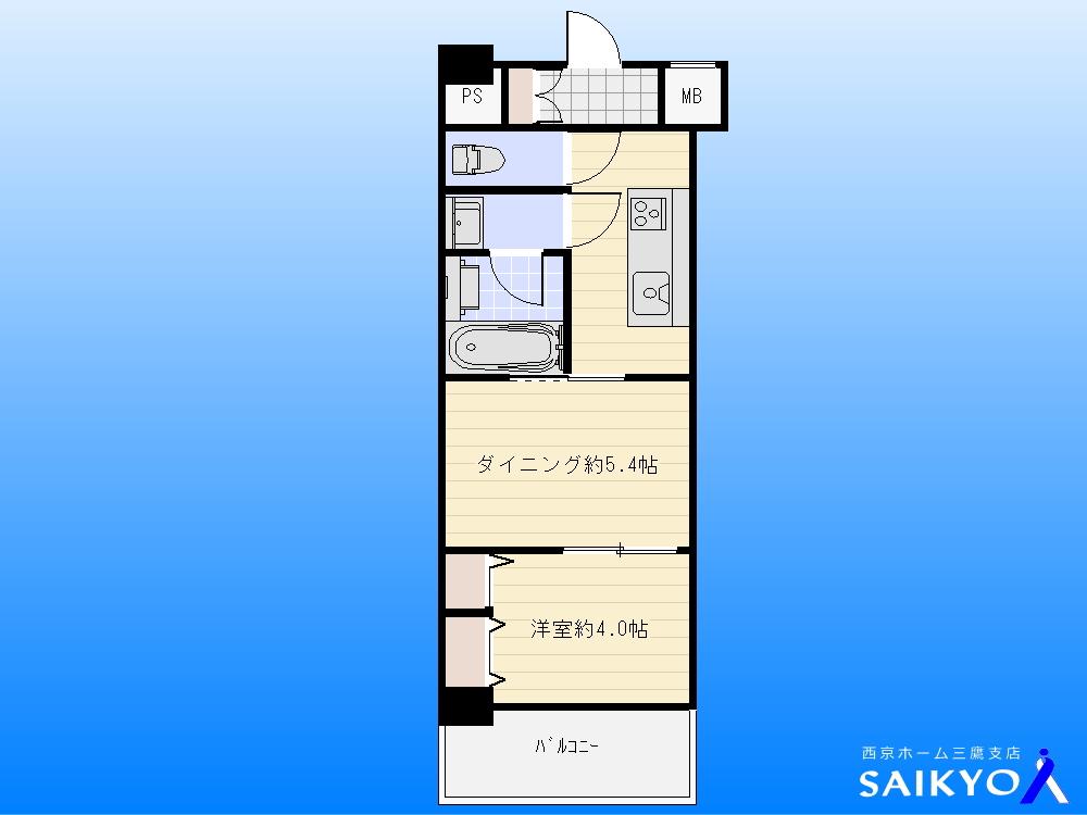 Floor plan. 1LDK, Price 22,300,000 yen, Occupied area 30.64 sq m , Balcony area 4.16 sq m