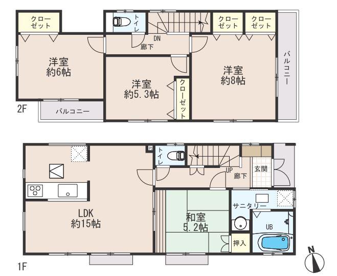 Floor plan. (1 Building), Price 47,600,000 yen, 4LDK, Land area 103.93 sq m , Building area 94.81 sq m