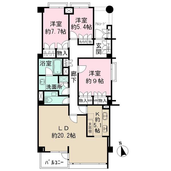 Floor plan. 3LDK, Price 54,800,000 yen, Footprint 117.43 sq m , Balcony area 5.37 sq m