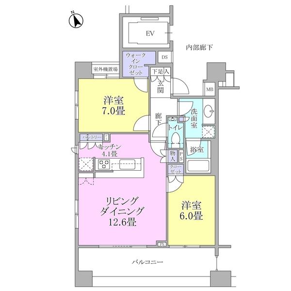 Floor plan. 2LDK, Price 41,700,000 yen, Occupied area 66.44 sq m , Balcony area 14.7 sq m Floor type: 2LD ・ K LD ・ K about 16.7 tatami