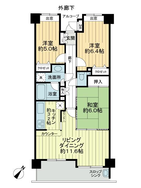 Floor plan. 3LDK, Price 42,900,000 yen, Occupied area 70.12 sq m , Balcony area 9.68 sq m floor plan