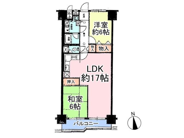 Floor plan. 2LDK, Price 19,800,000 yen, Occupied area 66.08 sq m , Balcony area 7.17 sq m Lions Mansion Chofu Building C Floor