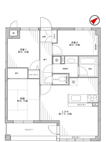Floor plan. 3LDK, Price 27,800,000 yen, Occupied area 62.83 sq m , Balcony area 6.3 sq m