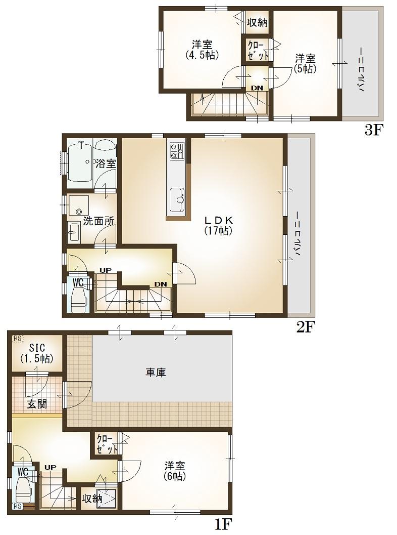 Floor plan. 53,800,000 yen, 3LDK, Land area 72.58 sq m , Building area 108.9 sq m