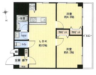Floor plan. 2LDK, Price 28.8 million yen, Occupied area 51.84 sq m , Balcony area 7.2 sq m