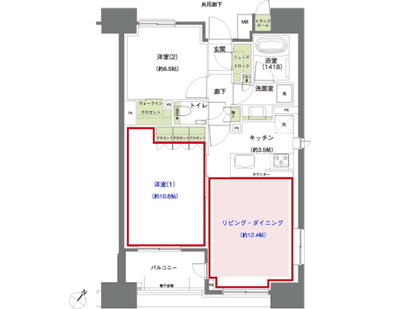 D-type menu plan [Menu 3] 2LDK + WIC + SC + TR (Western-style 1: about 10.6 tatami) footprint: 70.35 sq m (trunk room including area 0.52 sq m) balcony area: 5.78 sq m  ※ Menu plan is free of charge ・ For more information there is the application deadline, please contact the clerk
