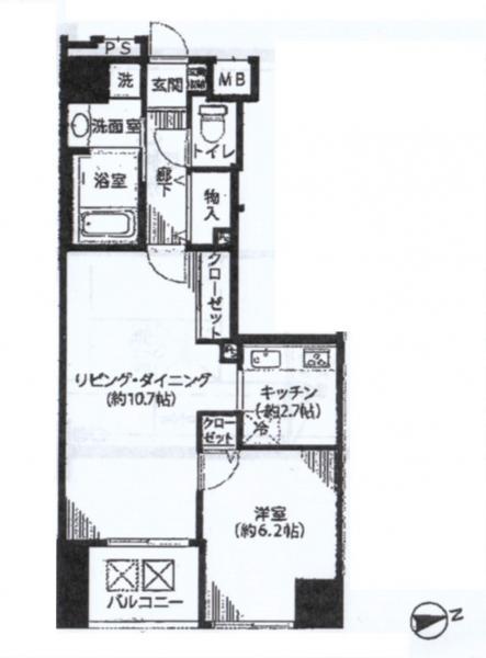 Floor plan. 1LDK, Price 32,800,000 yen, Occupied area 46.65 sq m , Balcony area 4.01 sq m