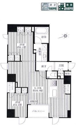 Floor plan. 2LDK, Price 52,800,000 yen, Occupied area 60.76 sq m , Balcony area 3.36 sq m