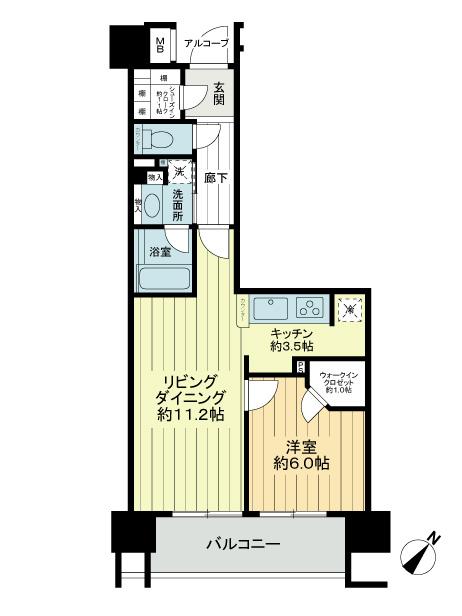 Floor plan. 1LDK, Price 42,800,000 yen, Occupied area 50.39 sq m , Balcony area 9.9 sq m