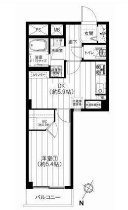 Floor plan. 1DK, Price 19.9 million yen, Occupied area 31.49 sq m , Balcony area 2.5 sq m