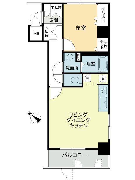 Floor plan. 1LDK, Price 26,800,000 yen, Occupied area 41.87 sq m , Balcony area 5.33 sq m