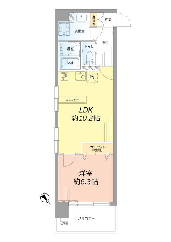 Floor plan. 1LDK, Price 22,990,000 yen, Occupied area 40.25 sq m , Balcony area 5.39 sq m