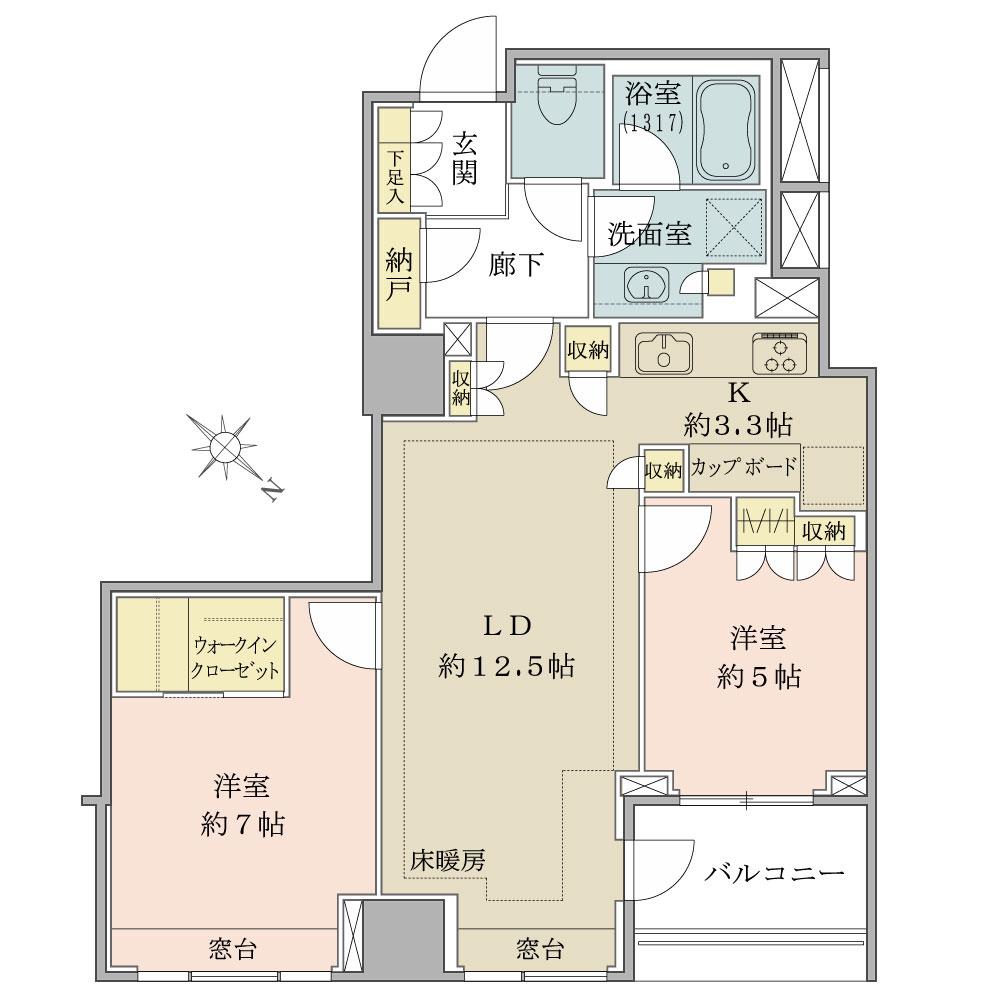 Floor plan. 2LDK, Price 53 million yen, Occupied area 66.03 sq m , Balcony area 4.76 sq m
