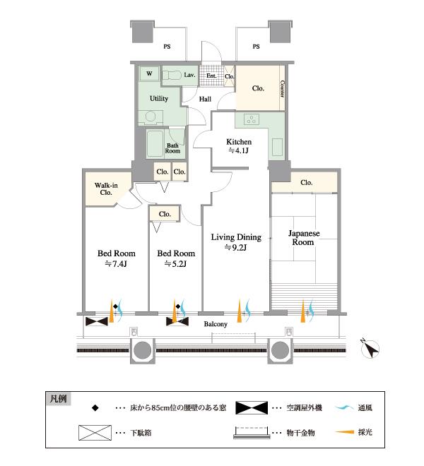 Floor plan. 3LDK, Price 67,500,000 yen, Occupied area 84.45 sq m , Balcony area 14.79 sq m