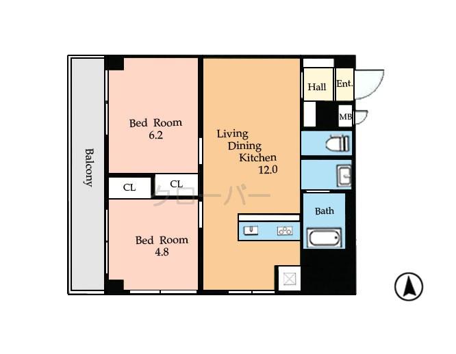 Floor plan. 2LDK, Price 28.8 million yen, Occupied area 51.84 sq m , Balcony area 7.2 sq m