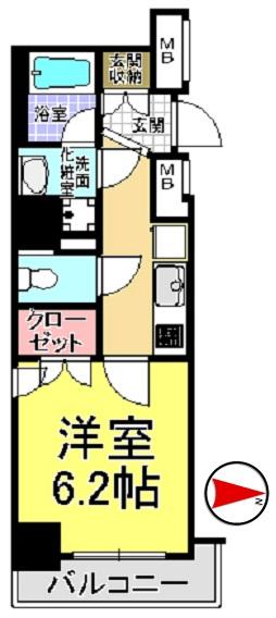 Floor plan. 1K, Price 18.9 million yen, Occupied area 25.34 sq m , Balcony area 3.75 sq m