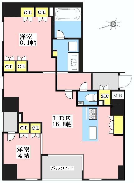 Floor plan. 2LDK, Price 52,800,000 yen, Occupied area 60.76 sq m , Balcony area 3.36 sq m