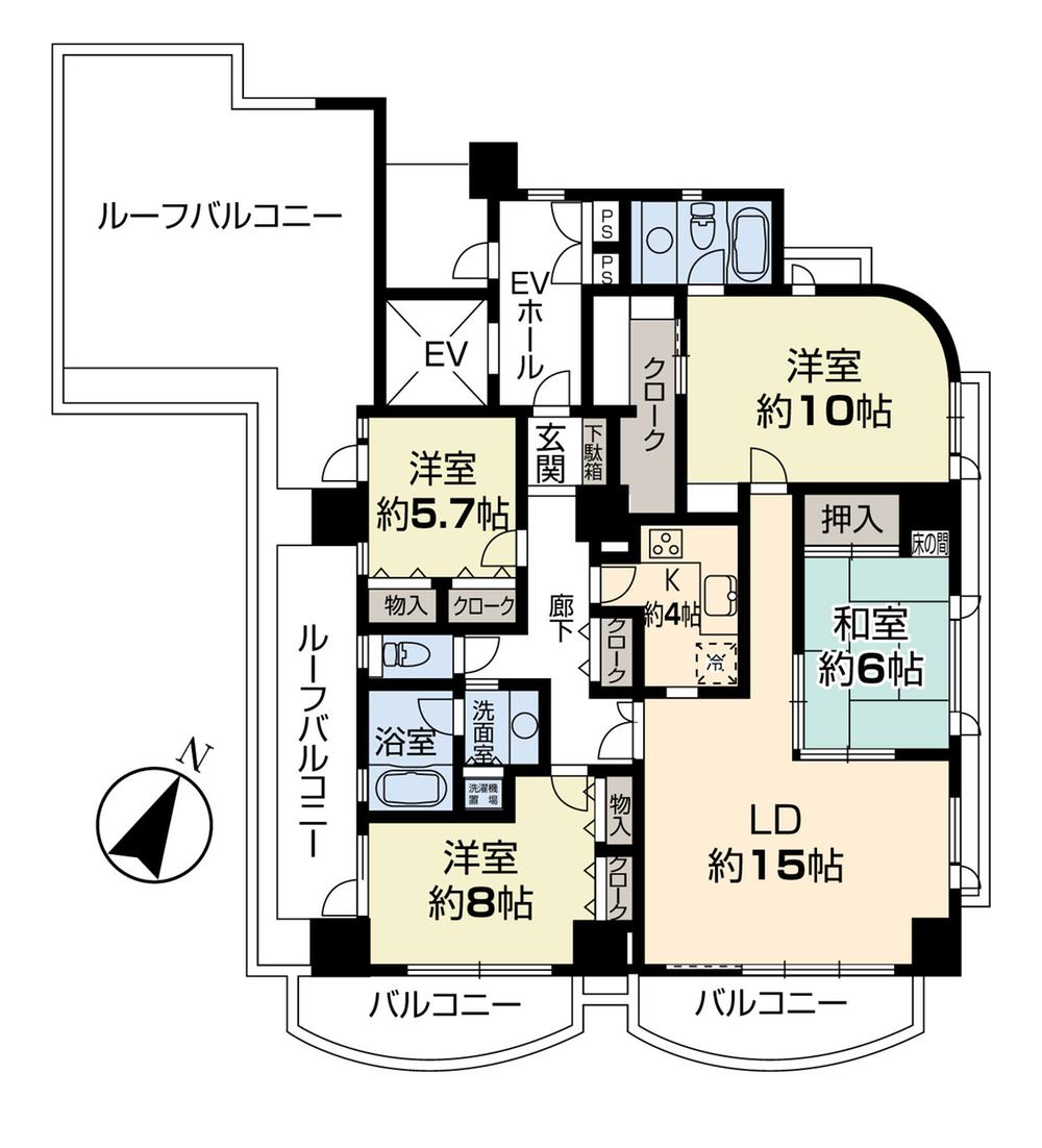 Floor plan. 4LDK, Price 81 million yen, Footprint 129.52 sq m , Balcony area 15.38 sq m