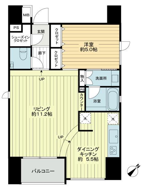 Floor plan. 1LDK, Price 33,800,000 yen, Footprint 48.4 sq m , Balcony area 4.04 sq m
