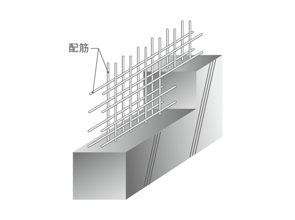 Building structure.  [High strength and durability double reinforcement] Even in reinforced concrete apartment, There is a difference in the structure, Also different strength and durability of the level. In the Property, Wall corresponding to the main structure of the standard double reinforcement to partner the rebar to double. To achieve high strength and durability than the single Haisuji. (Not exposed to the main structure part handrail wall ・ Outside 構塀 etc. become single Haisuji. )(Conceptual diagram)