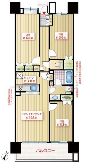 Floor plan. 3LDK, Price 41,900,000 yen, Occupied area 66.05 sq m , Balcony area 10 sq m