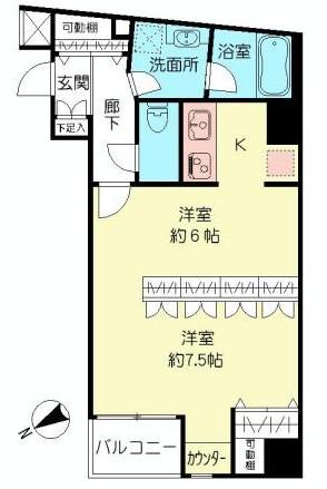 Floor plan. 2K, Price 31,800,000 yen, Occupied area 40.45 sq m , Balcony area 2.31 sq m