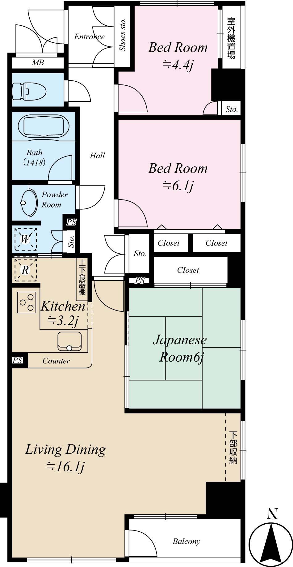 Floor plan. 3LDK, Price 54,800,000 yen, Footprint 81.3 sq m , Balcony area 3.4 sq m