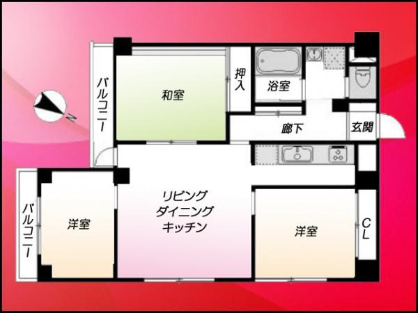 Floor plan. 3LDK, Price 32,100,000 yen, Footprint 82 sq m , Balcony area 8.74 sq m