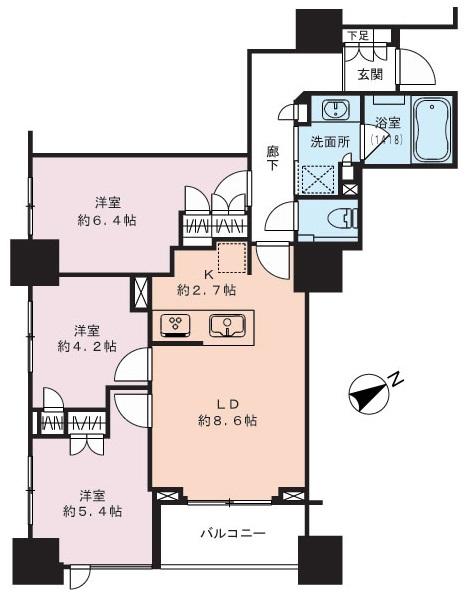 Floor plan. 3LDK, Price 59,800,000 yen, Occupied area 62.56 sq m , Balcony area 4.41 sq m 3LDK / 62.56 sq m  Furnished Property beauty room