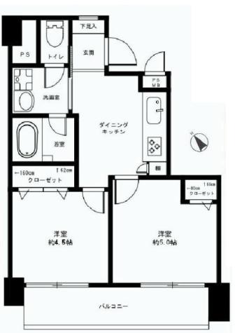 Floor plan. 2DK, Price 21,800,000 yen, Occupied area 34.24 sq m , Balcony area 6.78 sq m