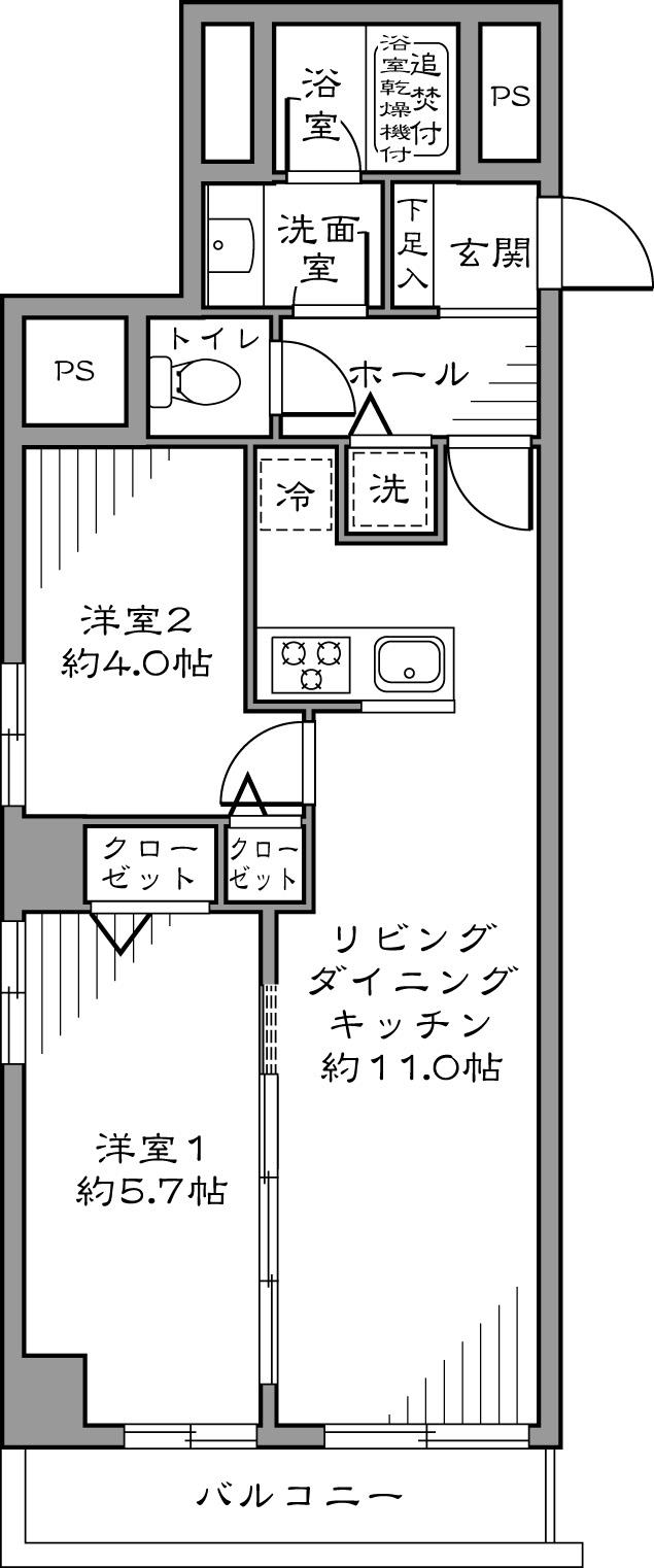 Floor plan. 2LDK, Price 27,800,000 yen, Occupied area 47.87 sq m , 2LDK balcony area 4.6 sq m Tokyo Station is within walking distance
