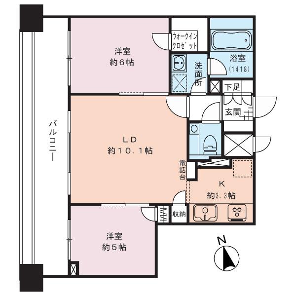 Floor plan. 2LDK, Price 38,800,000 yen, Occupied area 54.84 sq m , Balcony area 15.72 sq m