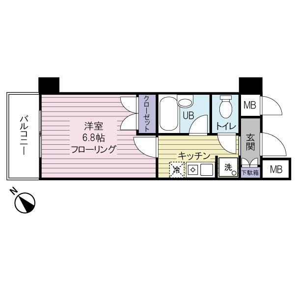Floor plan. 1K, Price 14.7 million yen, Footprint 22.2 sq m , Balcony area 3.39 sq m