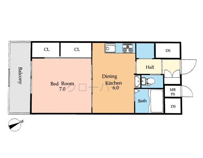 Floor plan. 1DK, Price 17.8 million yen, Occupied area 33.93 sq m , Balcony area 5.07 sq m
