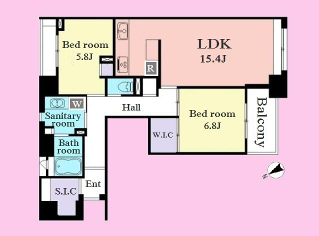Floor plan. 2LDK, Price 51,900,000 yen, Occupied area 74.42 sq m , Balcony area 4.73 sq m