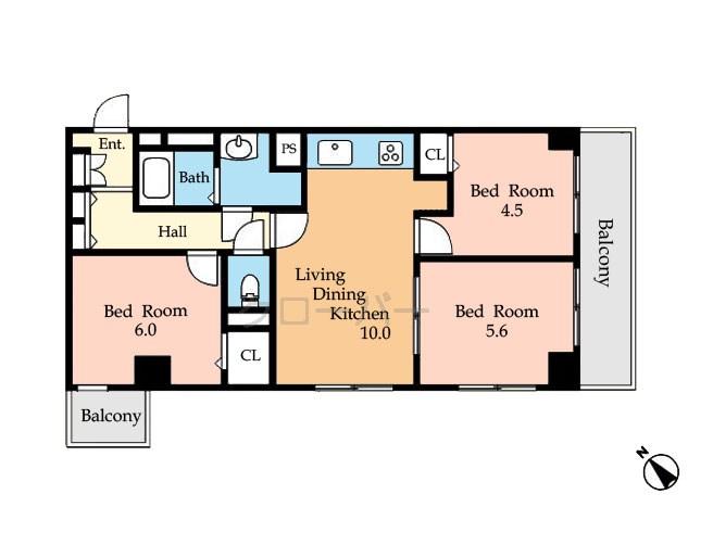 Floor plan. 3LDK, Price 34,900,000 yen, Occupied area 58.27 sq m , Balcony area 8.03 sq m