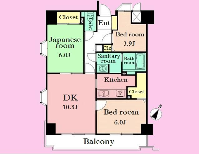 Floor plan. 3LDK, Price 42 million yen, Occupied area 63.05 sq m , Balcony area 7.94 sq m