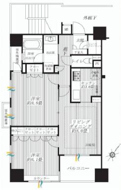 Floor plan. 2LDK, Price 45,800,000 yen, Occupied area 60.77 sq m , Balcony area 5.4 sq m
