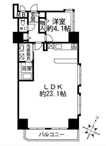 Floor plan. 1LDK, Price 35,800,000 yen, Occupied area 56.06 sq m , Balcony area 4.85 sq m