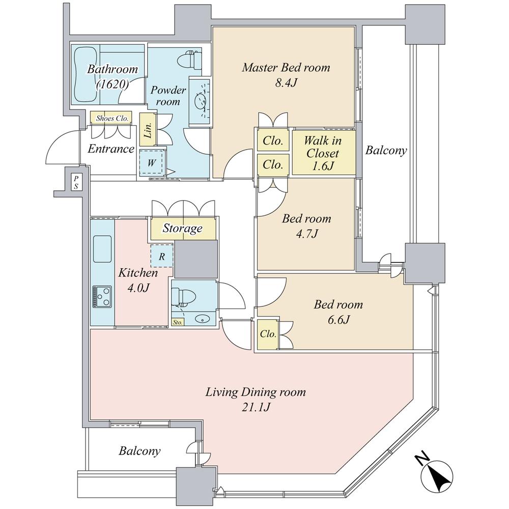 Floor plan. 3LDK, Price 130 million yen, Footprint 105.35 sq m , Balcony area 12.73 sq m