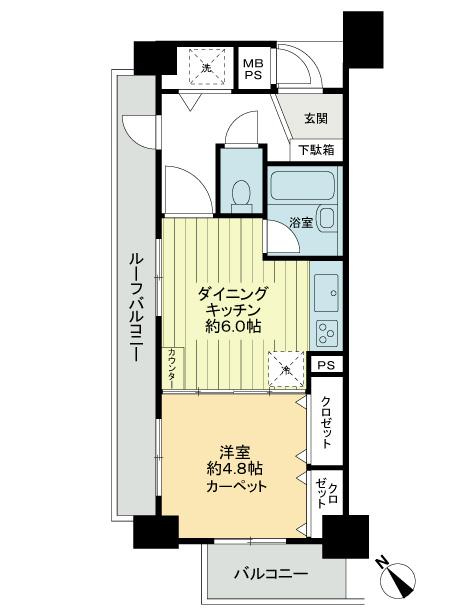 Floor plan. 1DK, Price 19.9 million yen, Footprint 30.5 sq m , Balcony area 8.25 sq m southwest-facing angle room, Two-sided balcony