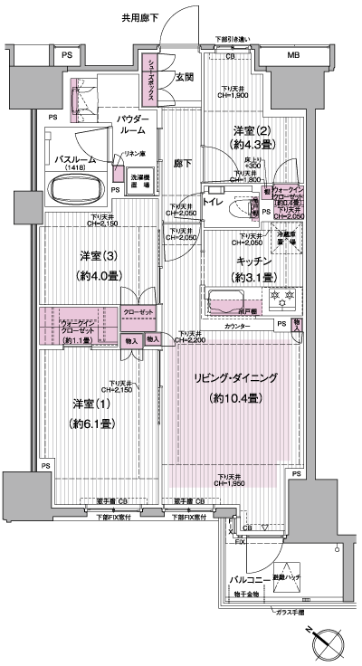 Floor: 3LDK + 2WIC, occupied area: 64.86 sq m, price: 53 million yen (tentative)