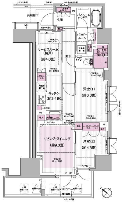 Floor: 2LDK + S + WIC, the occupied area: 63.22 sq m, price: 48 million yen (tentative)