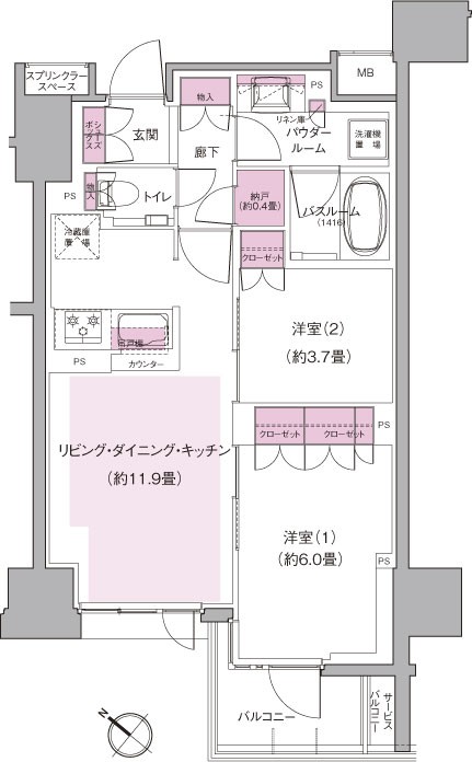 E type ・ 2LDK + N Price / 42,370,000 yen occupied area / 52.40 sq m  Balcony area / 3.65 sq m service balcony area / 0.84 sq m