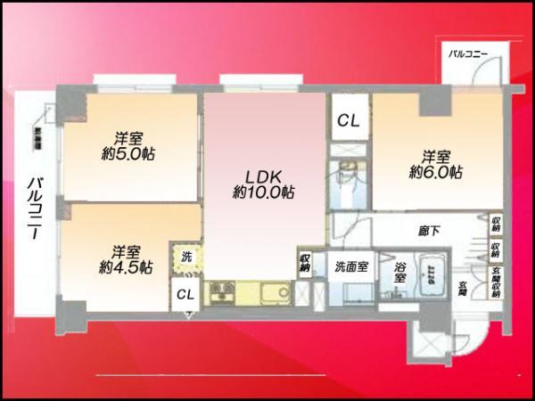 Floor plan. 3LDK, Price 34,900,000 yen, Occupied area 58.27 sq m , Balcony area 8.03 sq m