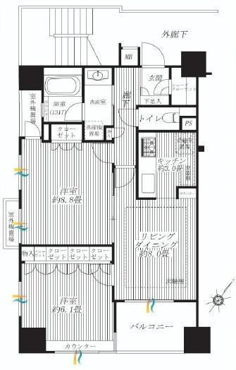 Floor plan. 2LDK, Price 45,800,000 yen, Occupied area 60.77 sq m , Balcony area 5.4 sq m