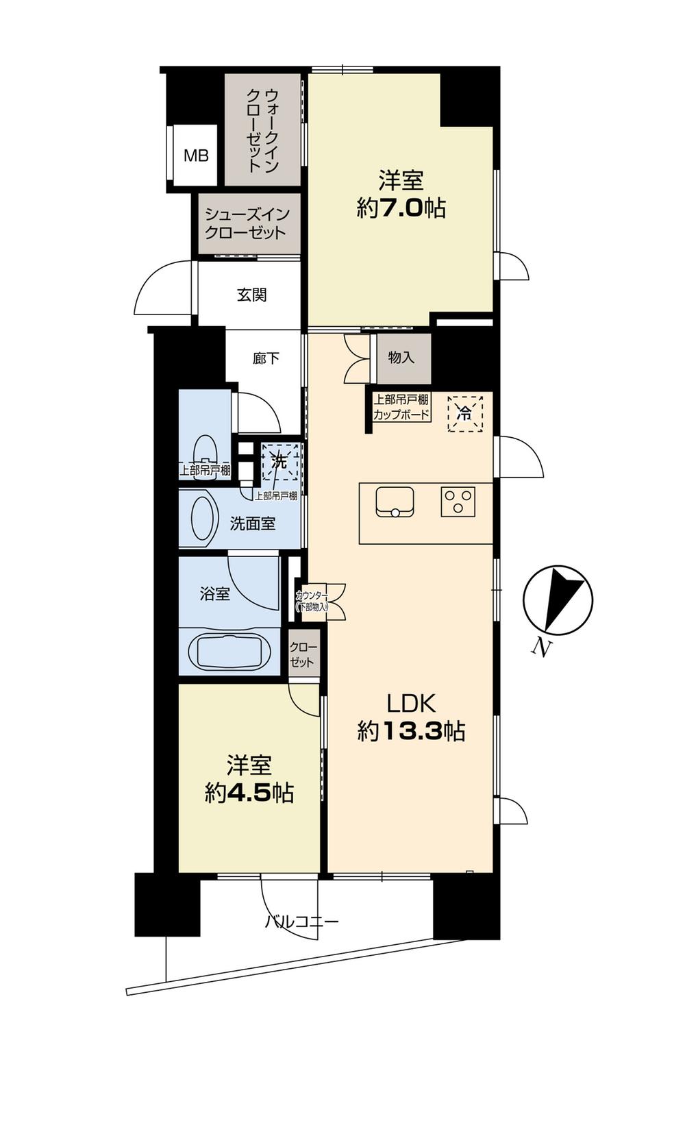 Floor plan. 2LDK, Price 43 million yen, Occupied area 60.23 sq m , Balcony area 6.01 sq m