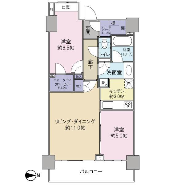 Floor plan. 2LDK, Price 62,500,000 yen, Footprint 58.8 sq m , Balcony area 8.8 sq m 58.80 sq m , 2LDK.