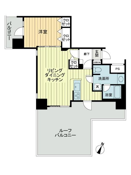 Floor plan. 1LDK, Price 36,800,000 yen, Occupied area 47.33 sq m , Balcony area 4.38 sq m